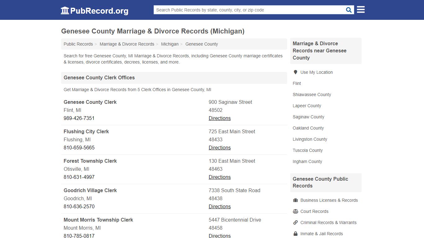 Genesee County Marriage & Divorce Records (Michigan)